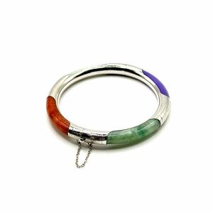 Multicolor Jade 925 Sterling Silver Bangle Bracelet